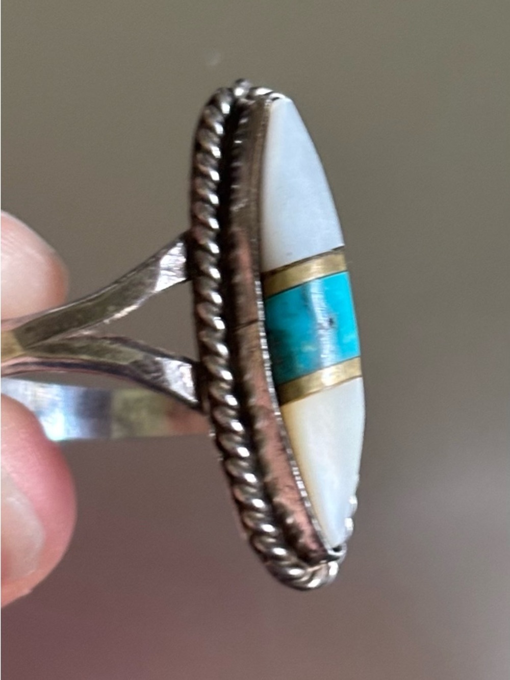Sterling Silver Turquoise and Mother-of-Pearl Inlay Ring